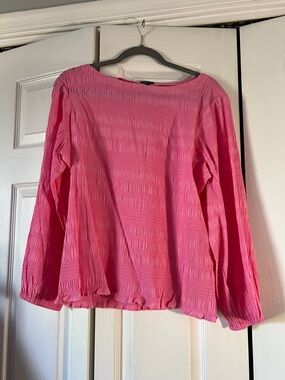 Express Hot Pink Long-Sleeve Textured Blouse